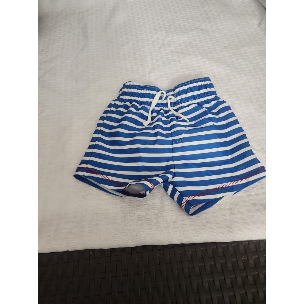 Mud Pie Baby Boys Blue White Striped Swim Trunks Shorts 6-9 Months XS